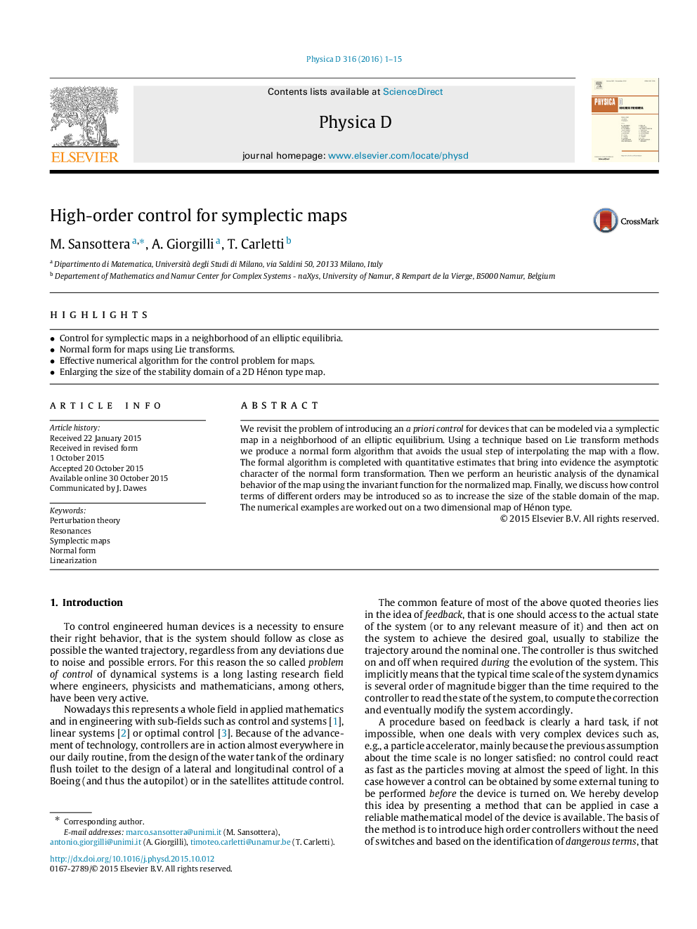 High-order control for symplectic maps