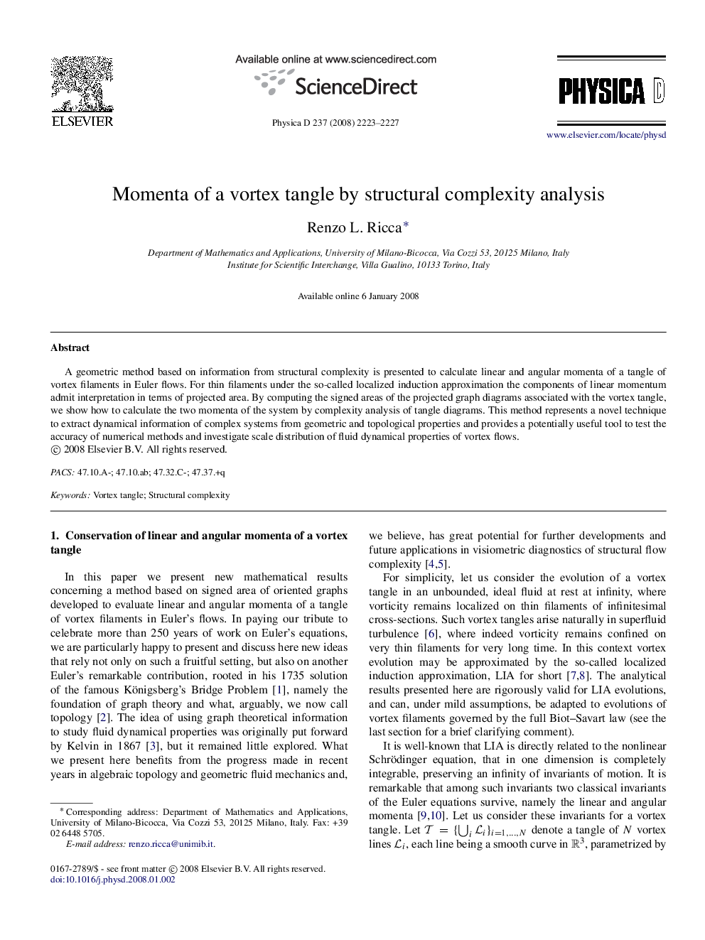 Momenta of a vortex tangle by structural complexity analysis