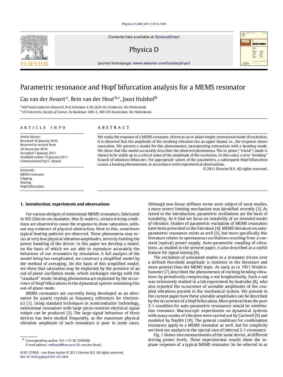 Parametric resonance and Hopf bifurcation analysis for a MEMS resonator