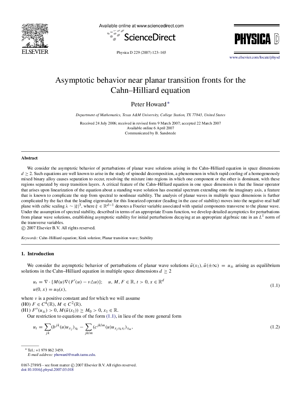 Asymptotic behavior near planar transition fronts for the Cahn-Hilliard equation