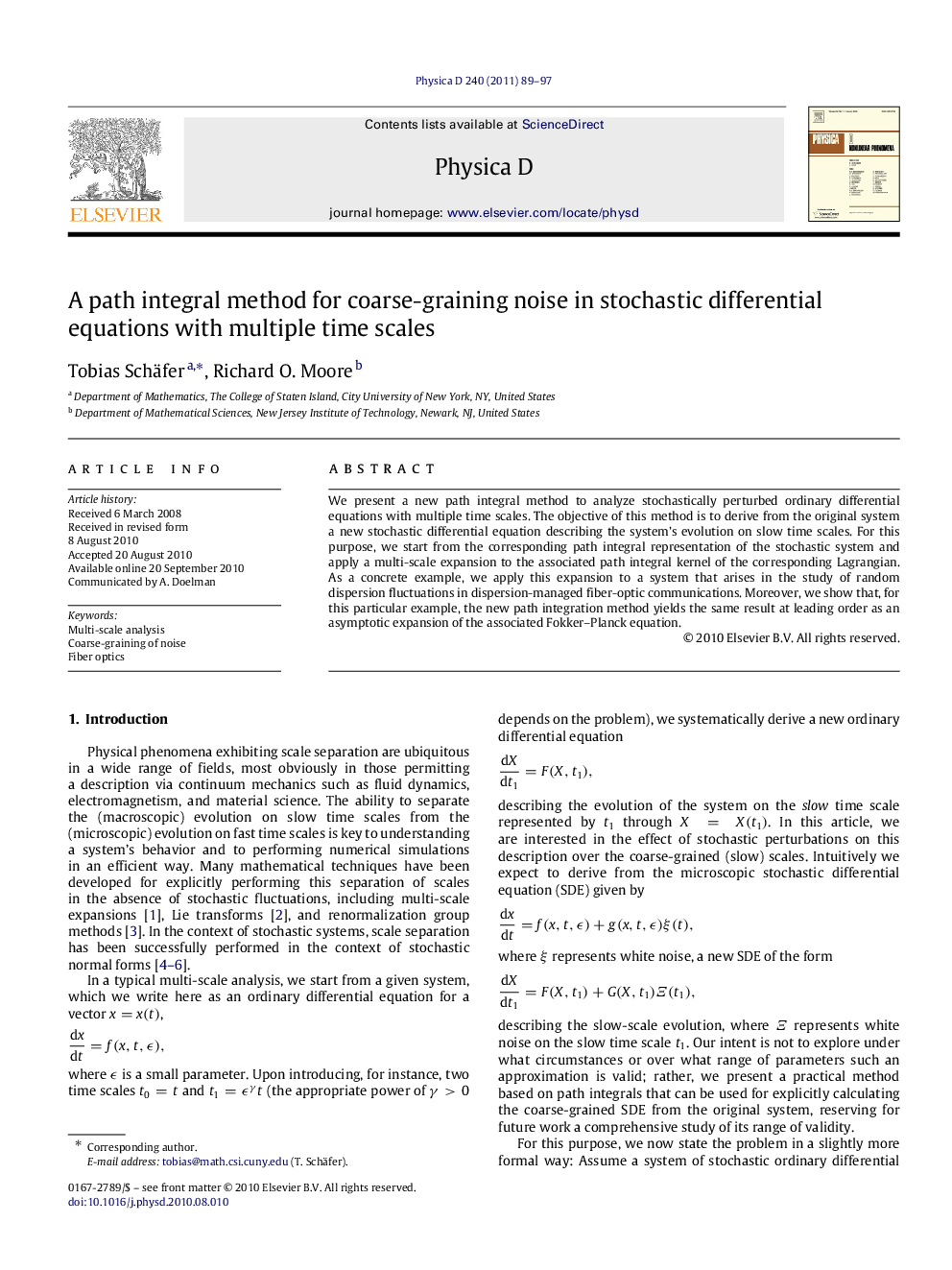 A path integral method for coarse-graining noise in stochastic differential equations with multiple time scales