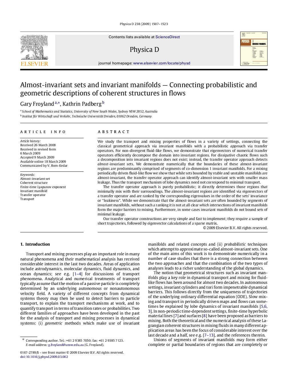 Almost-invariant sets and invariant manifolds — Connecting probabilistic and geometric descriptions of coherent structures in flows