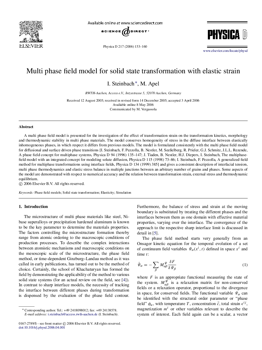 Multi phase field model for solid state transformation with elastic strain