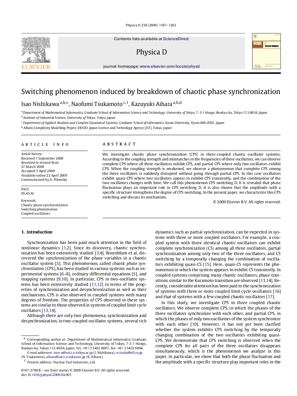 Switching phenomenon induced by breakdown of chaotic phase synchronization