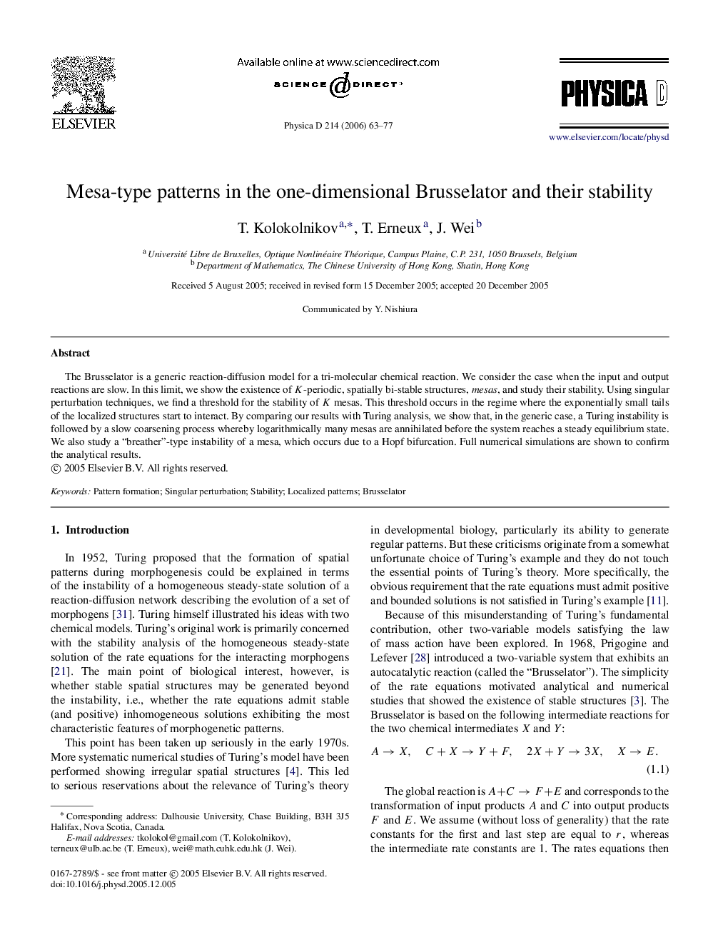 Mesa-type patterns in the one-dimensional Brusselator and their stability