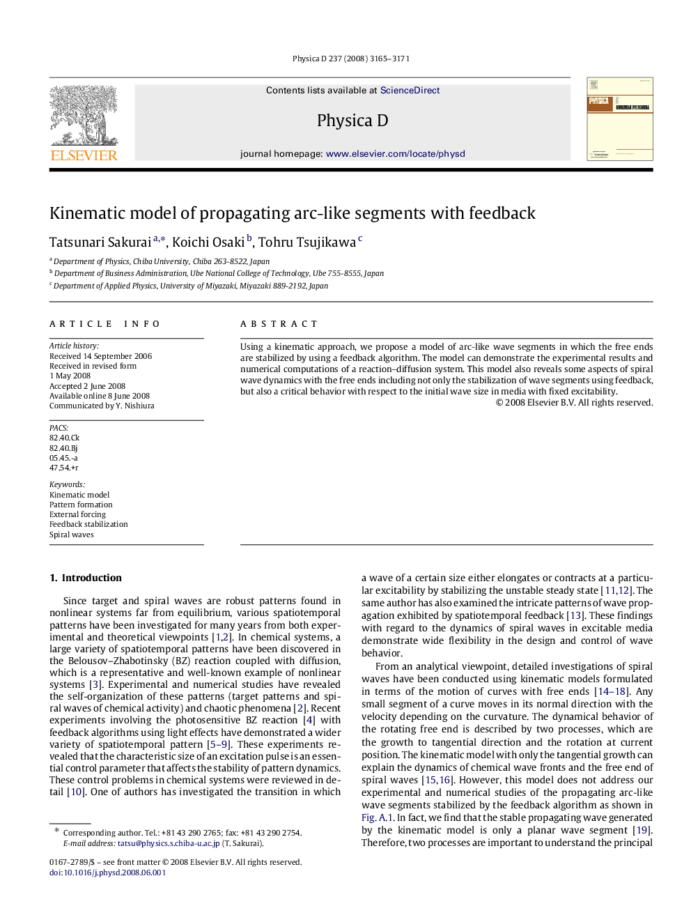 Kinematic model of propagating arc-like segments with feedback