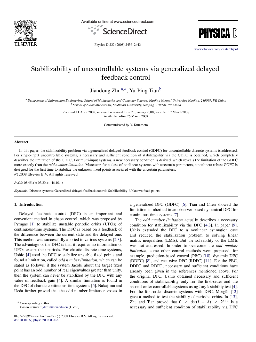 Stabilizability of uncontrollable systems via generalized delayed feedback control