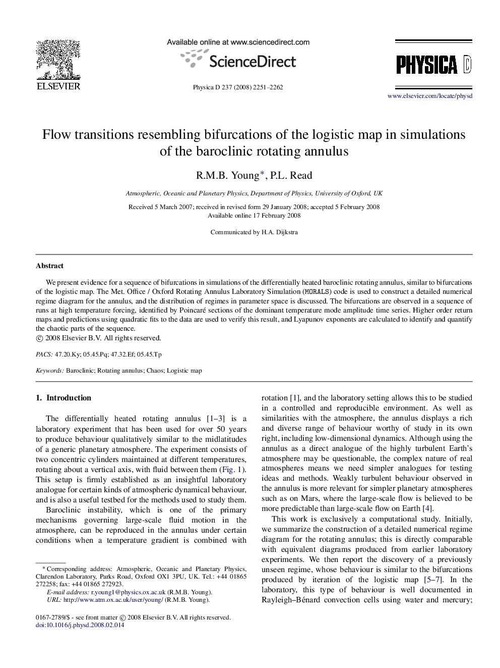 Flow transitions resembling bifurcations of the logistic map in simulations of the baroclinic rotating annulus