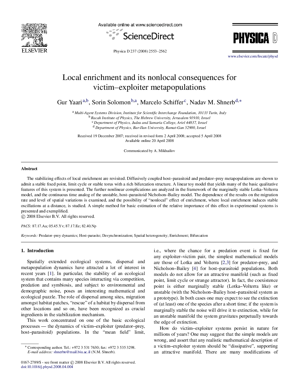 Local enrichment and its nonlocal consequences for victim–exploiter metapopulations