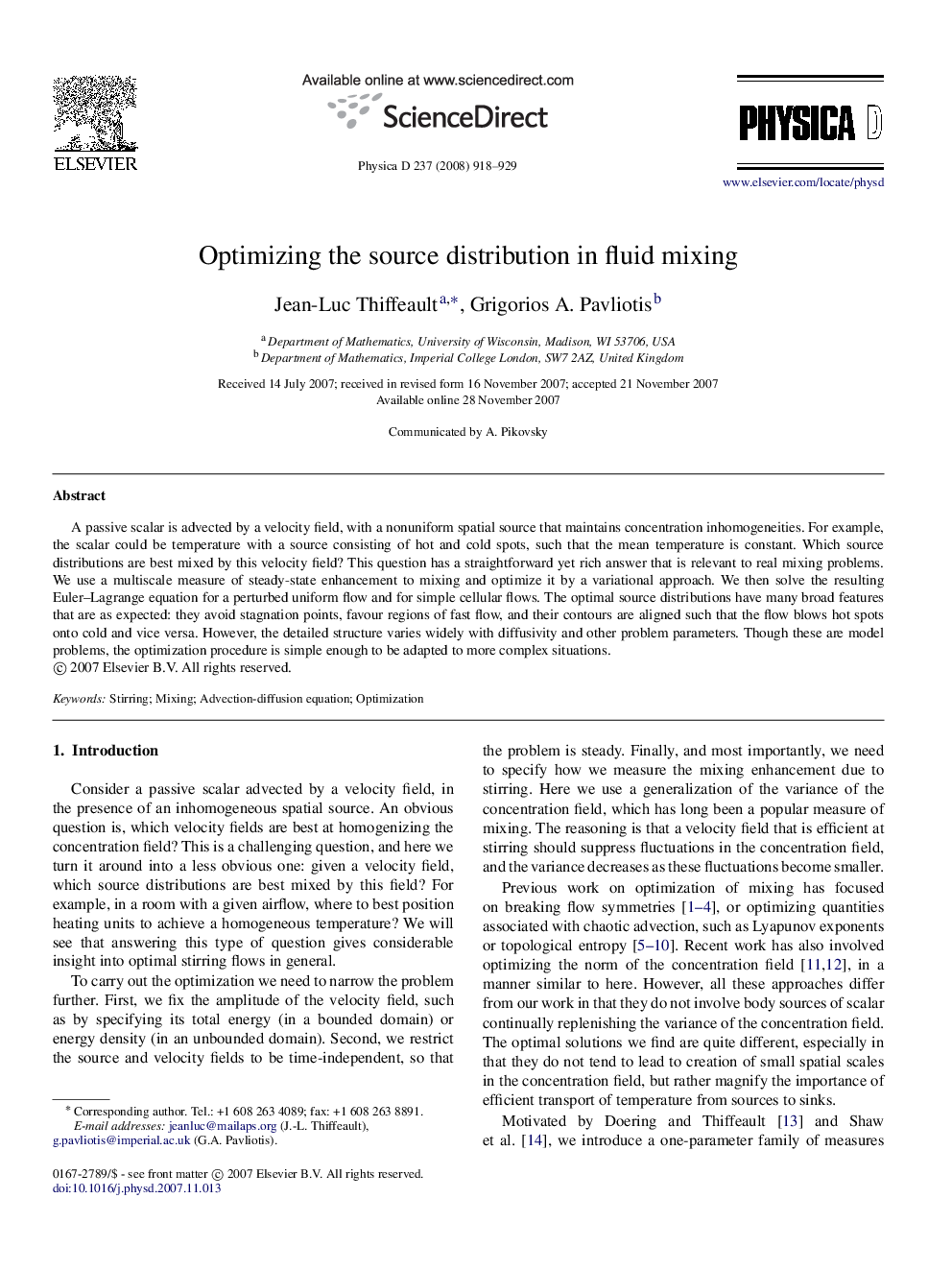 Optimizing the source distribution in fluid mixing