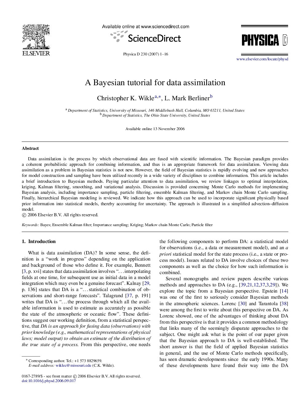 A Bayesian tutorial for data assimilation