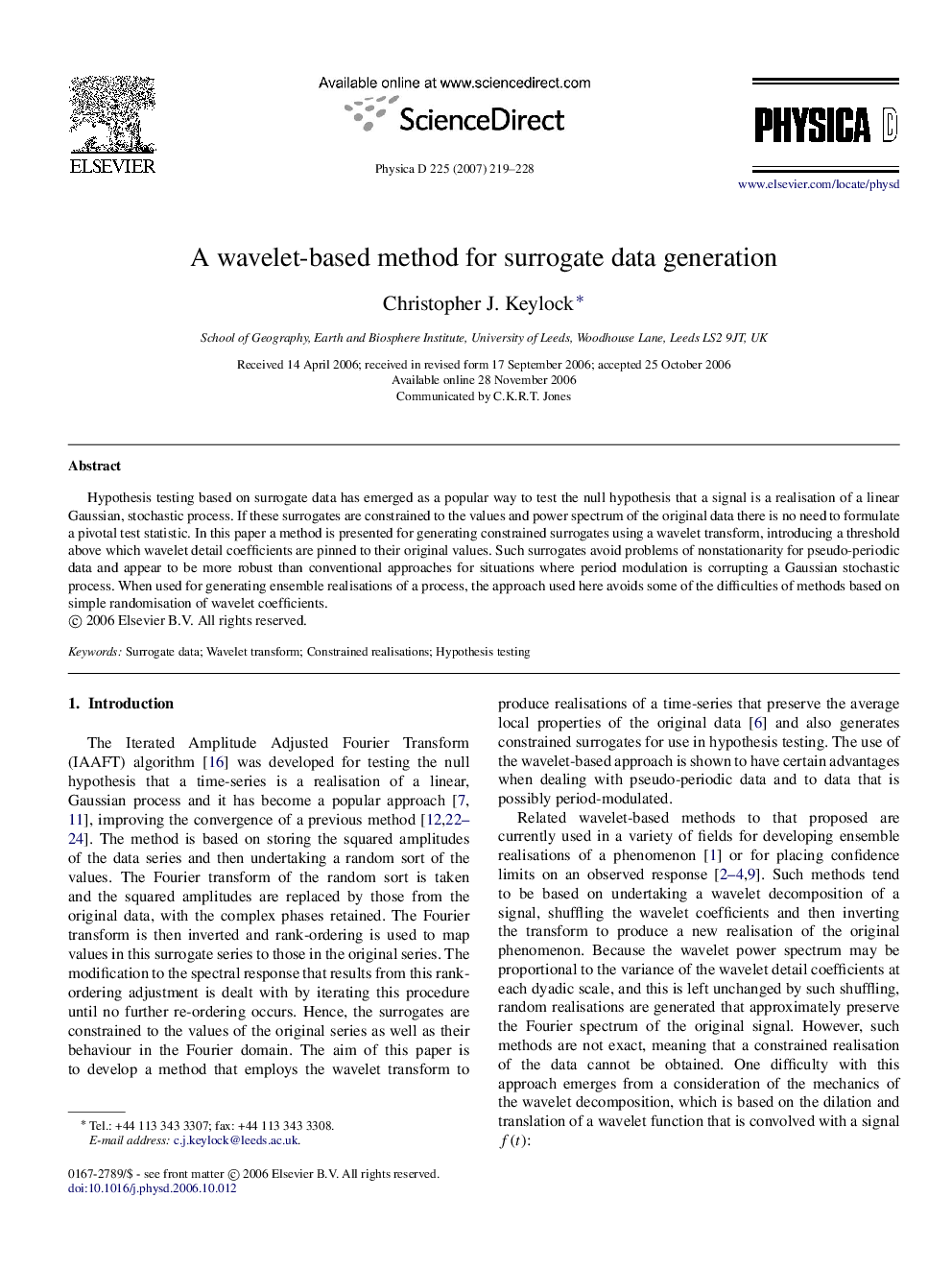 A wavelet-based method for surrogate data generation