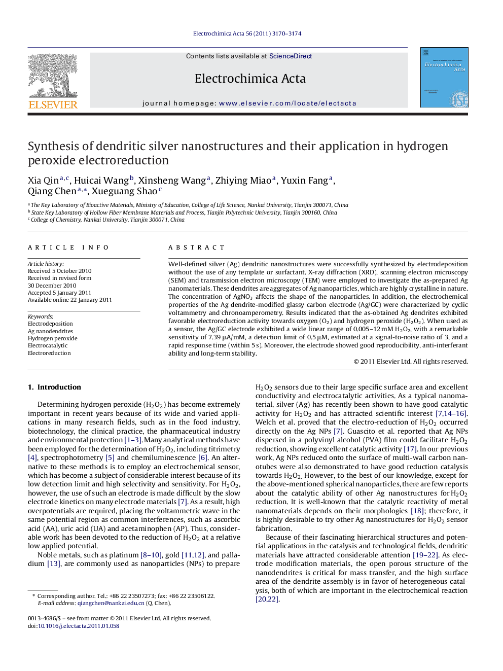 Synthesis of dendritic silver nanostructures and their application in hydrogen peroxide electroreduction