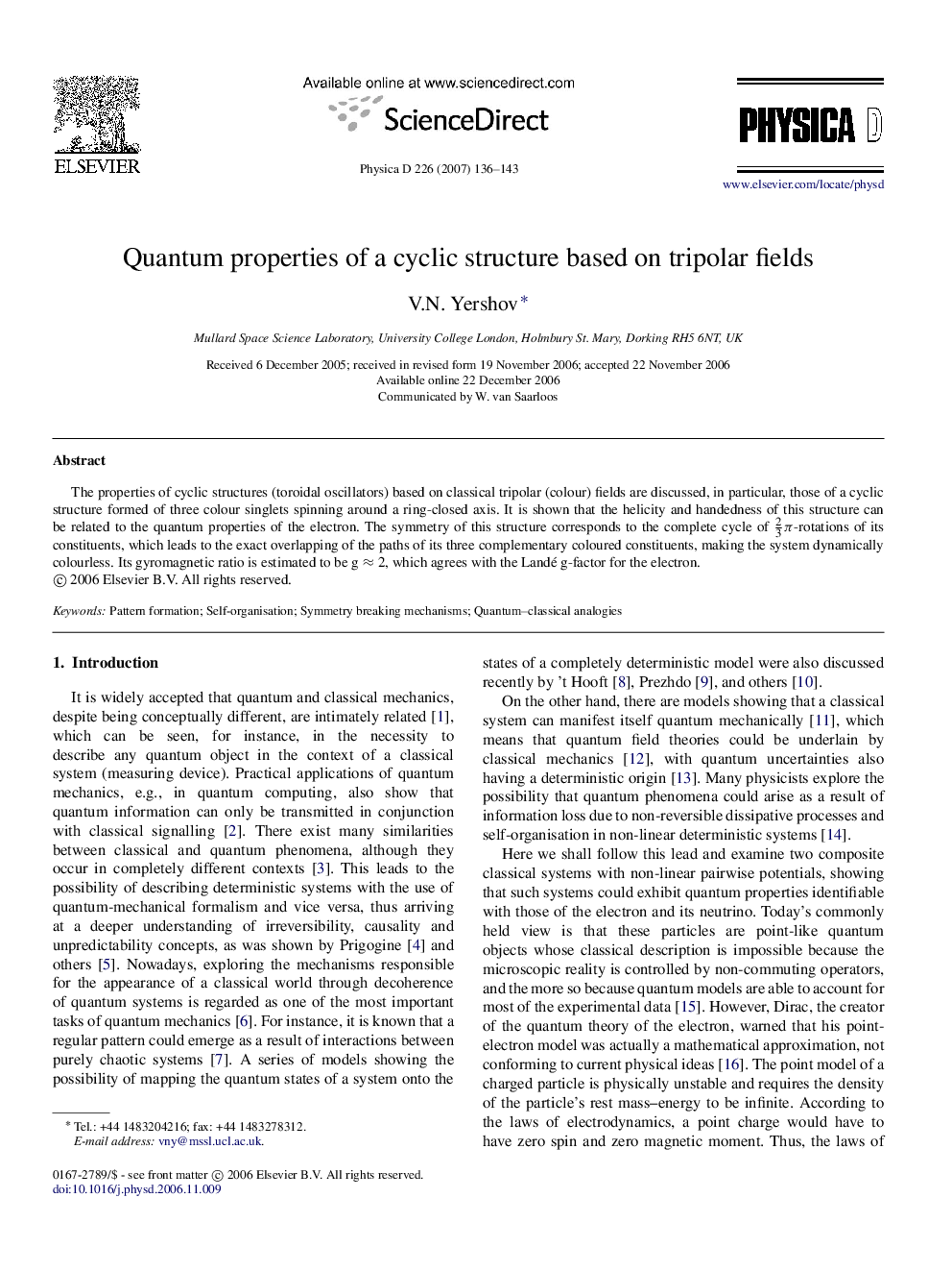 Quantum properties of a cyclic structure based on tripolar fields