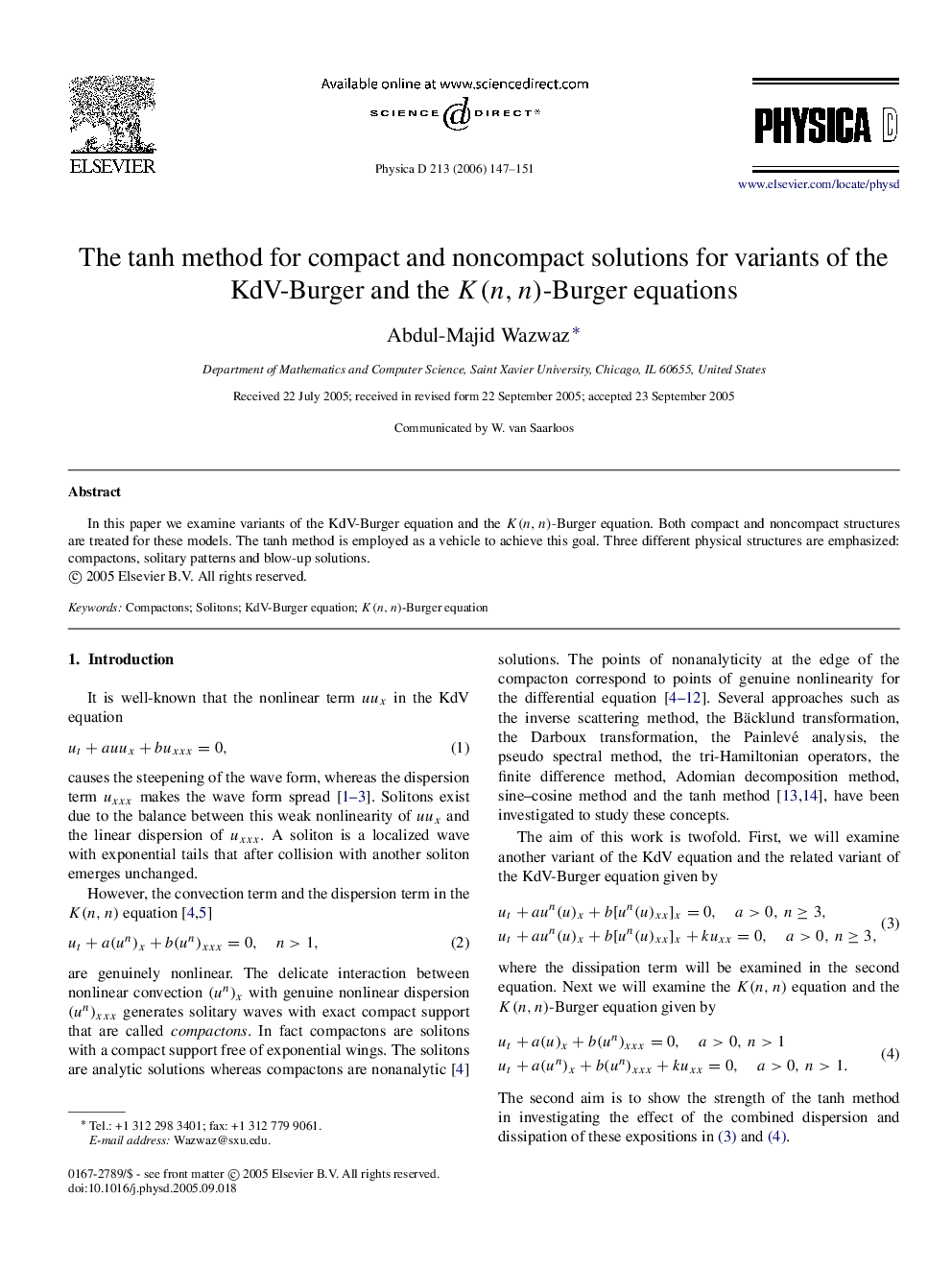 The tanh method for compact and noncompact solutions for variants of the KdV-Burger and the K(n,n)-Burger equations