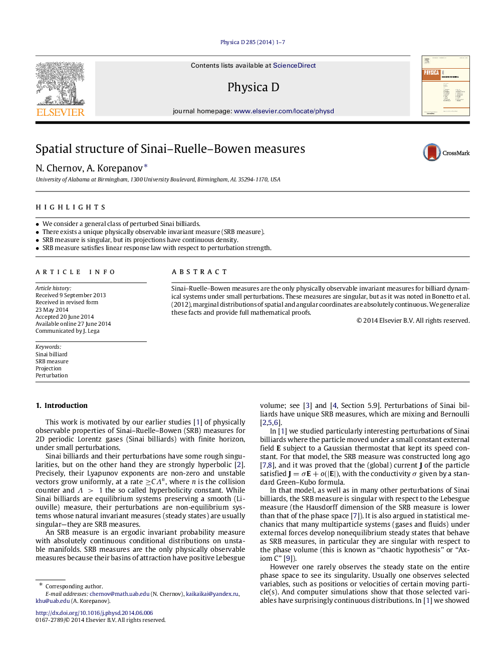 Spatial structure of Sinai-Ruelle-Bowen measures