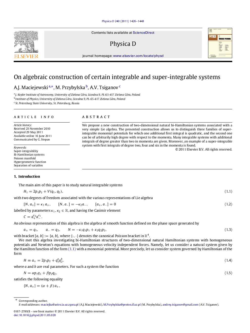 On algebraic construction of certain integrable and super-integrable systems