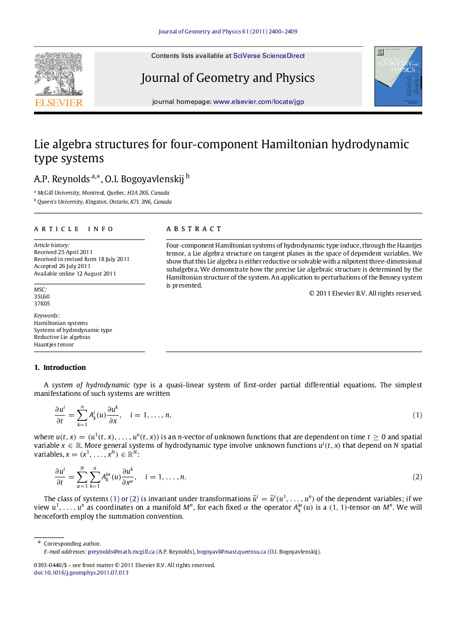 Lie algebra structures for four-component Hamiltonian hydrodynamic type systems