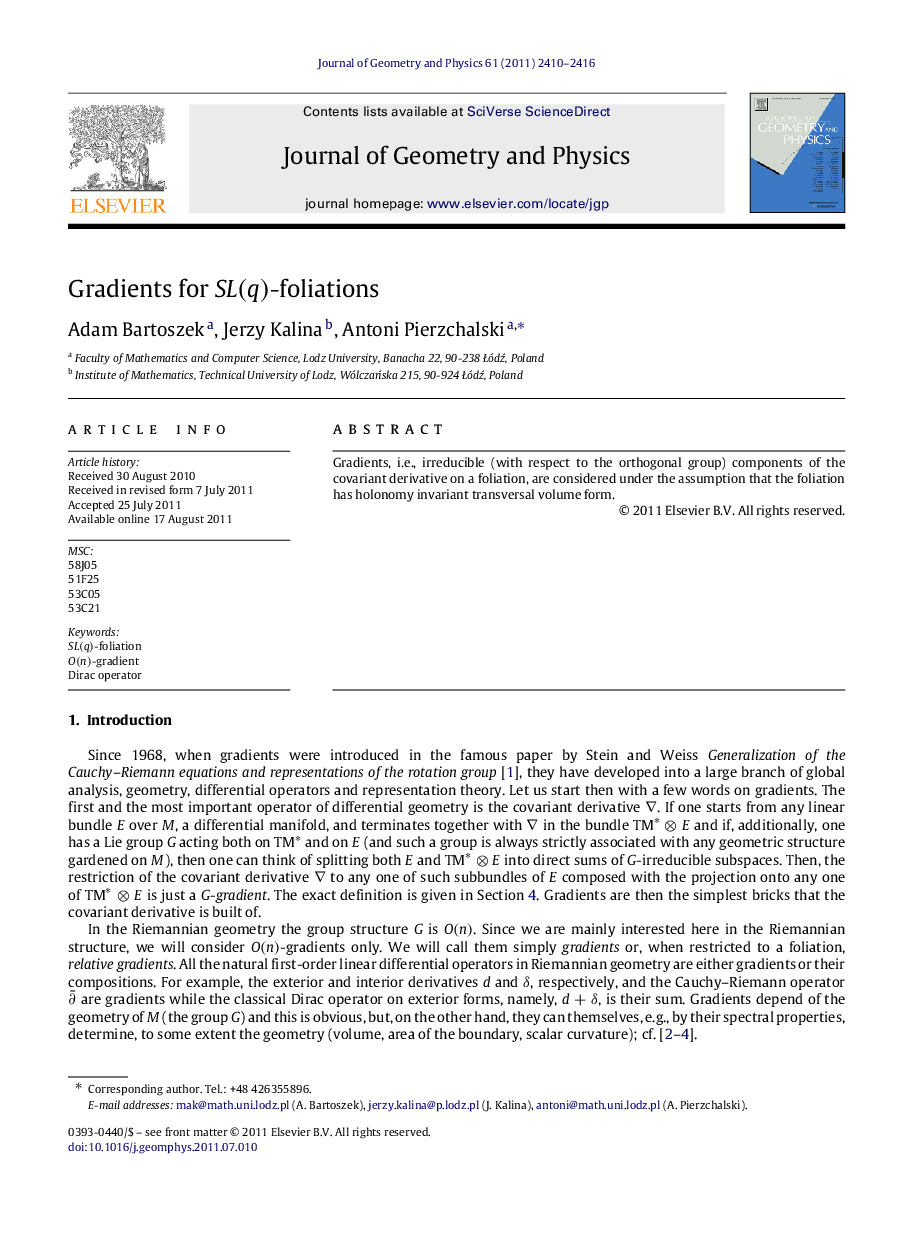 Gradients for SL(q)SL(q)-foliations