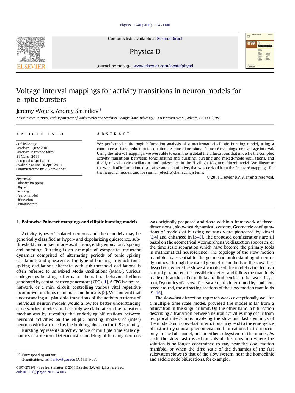 Voltage interval mappings for activity transitions in neuron models for elliptic bursters