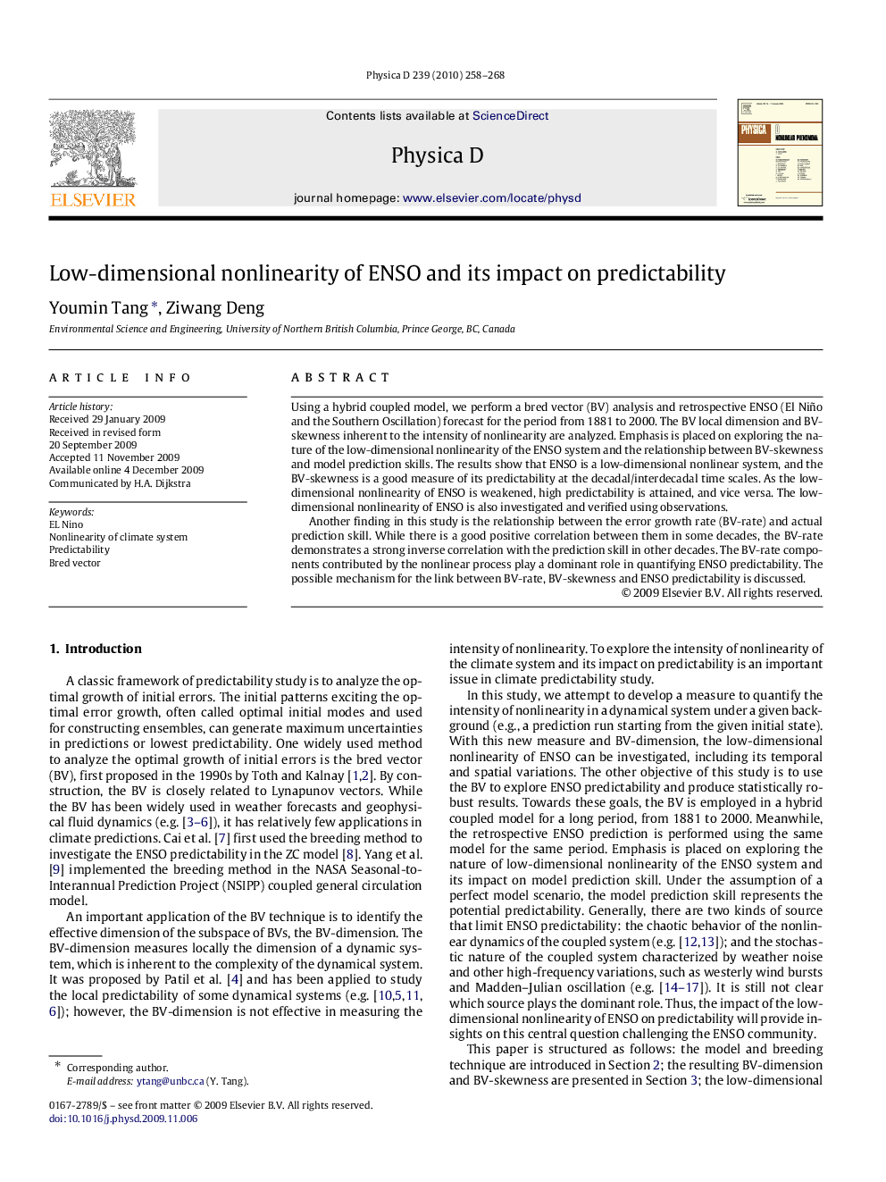 Low-dimensional nonlinearity of ENSO and its impact on predictability