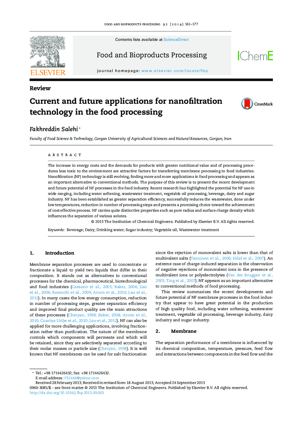 کاربردهای فعلی و آینده برای فن آوری نانوفیلتراسیون در پردازش مواد غذایی 