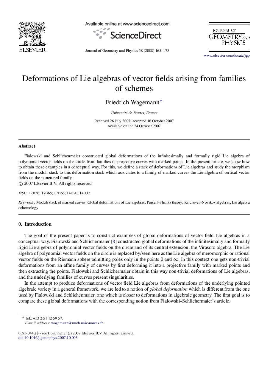 Deformations of Lie algebras of vector fields arising from families of schemes