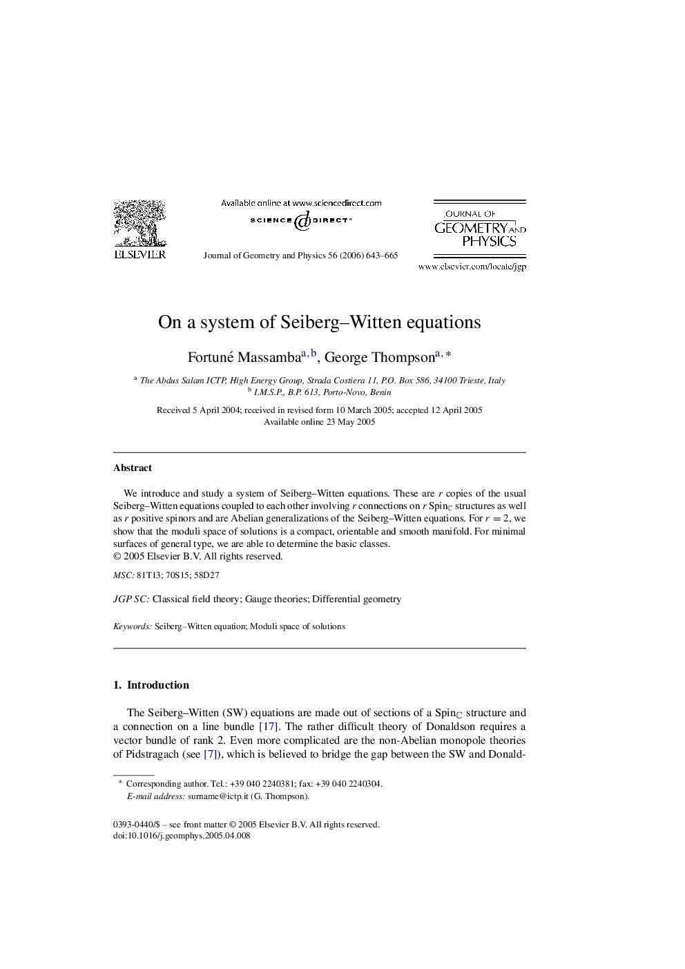 On a system of Seiberg-Witten equations