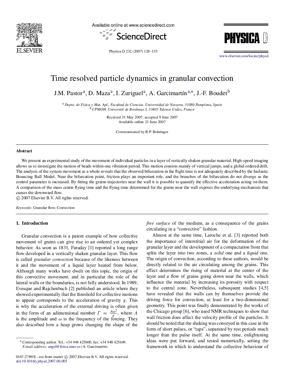 Time resolved particle dynamics in granular convection