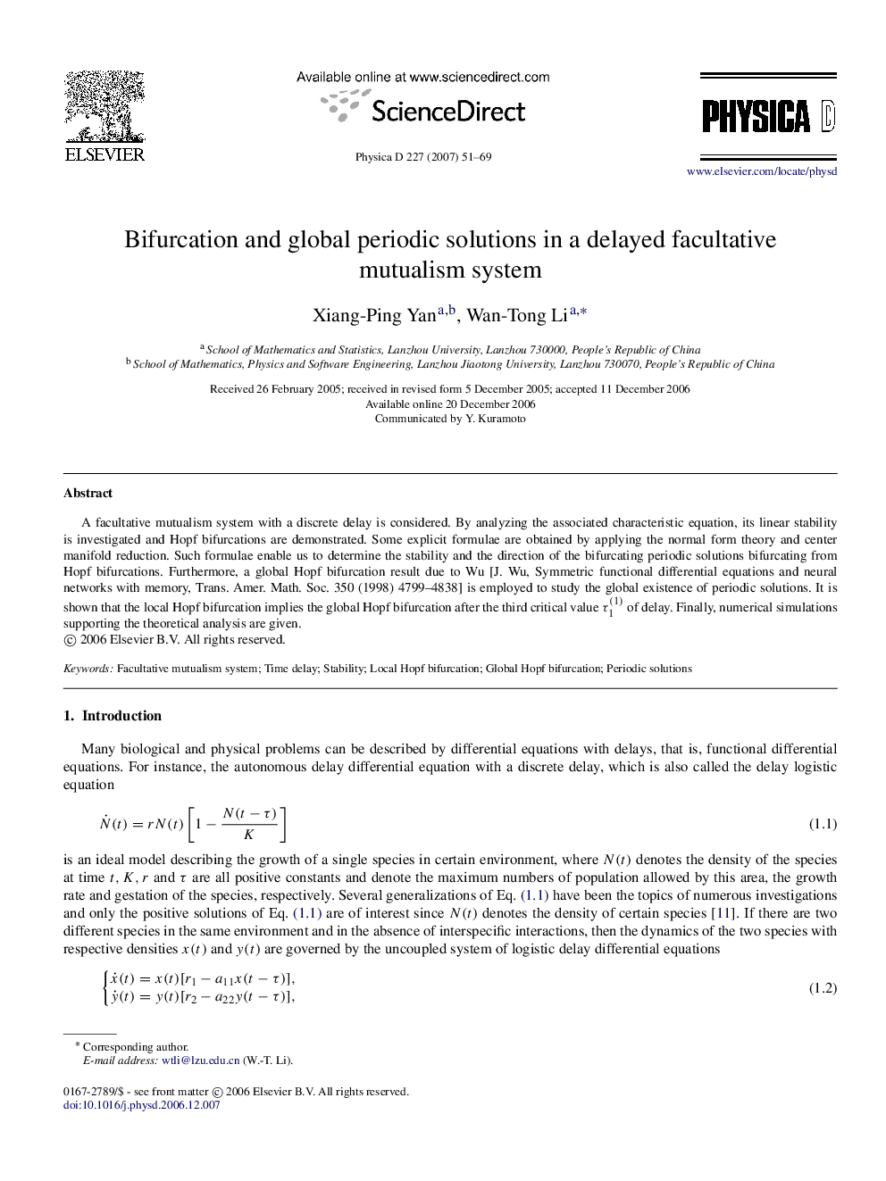 Bifurcation and global periodic solutions in a delayed facultative mutualism system