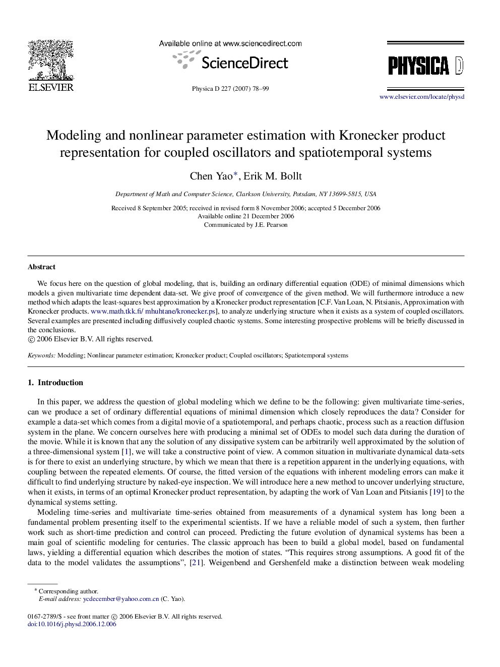 Modeling and nonlinear parameter estimation with Kronecker product representation for coupled oscillators and spatiotemporal systems