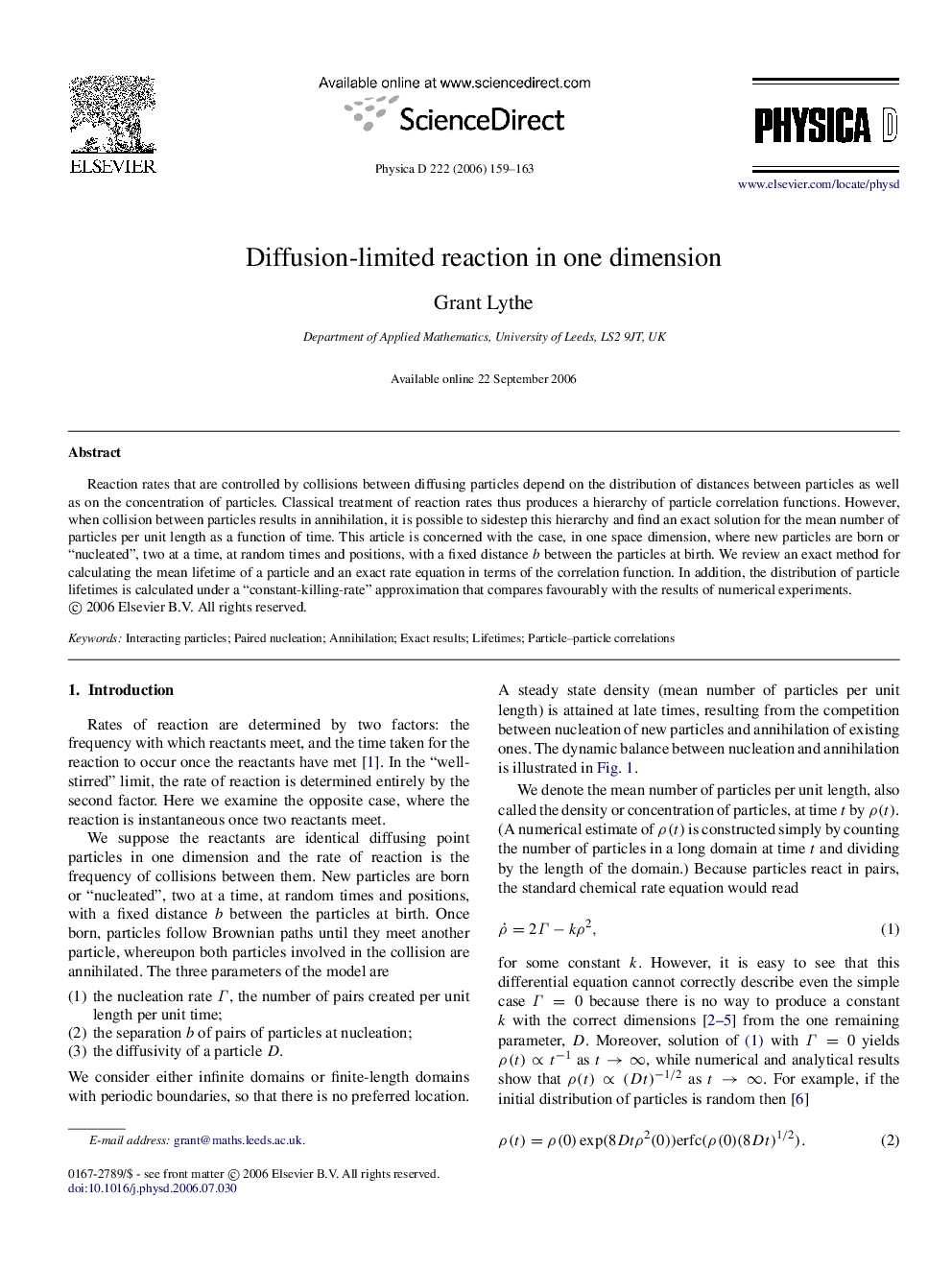 Diffusion-limited reaction in one dimension