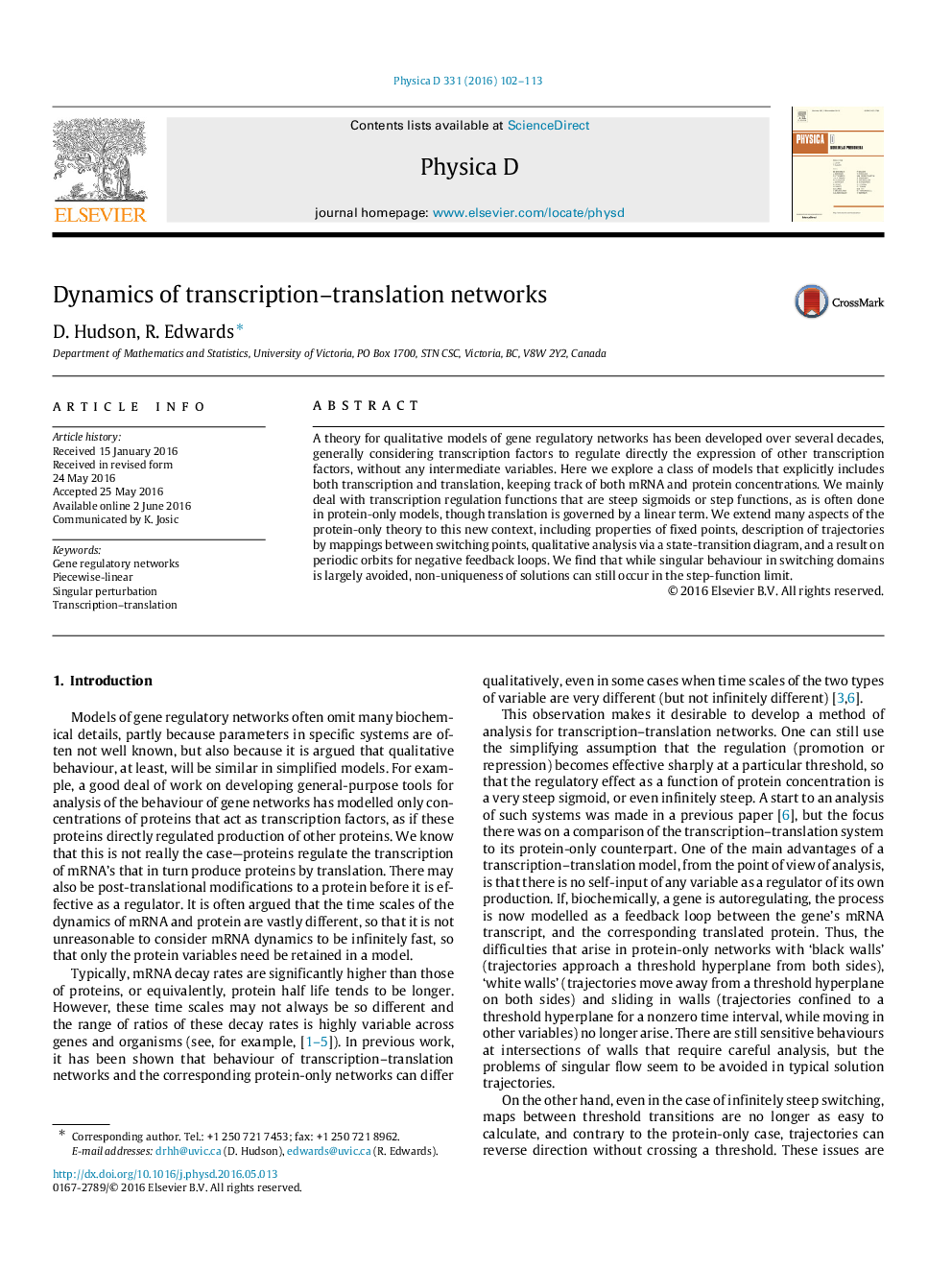 Dynamics of transcription–translation networks