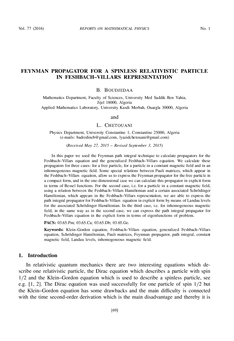 Feynman Propagator for a Spinless Relativistic Particle in Feshbach–Villars Representation