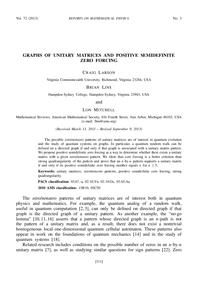 Graphs of Unitary Matrices and Positive Semidefinite Zero Forcing