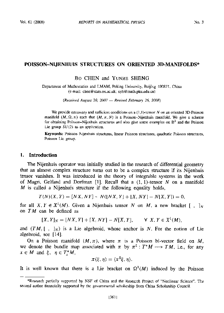 Poisson-Nijenhuis structures on oriented 3D-Manifolds *