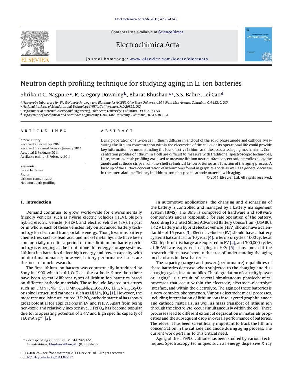 Neutron depth profiling technique for studying aging in Li-ion batteries