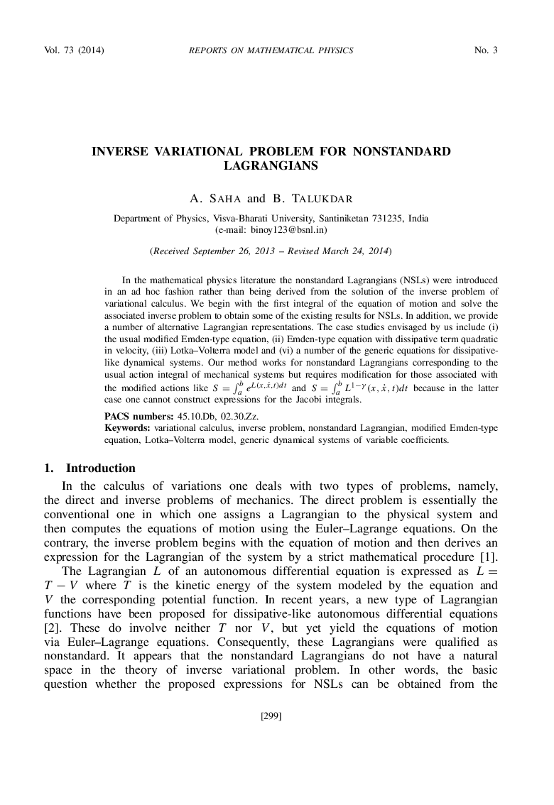 Inverse Variational Problem for Nonstandard Lagrangians