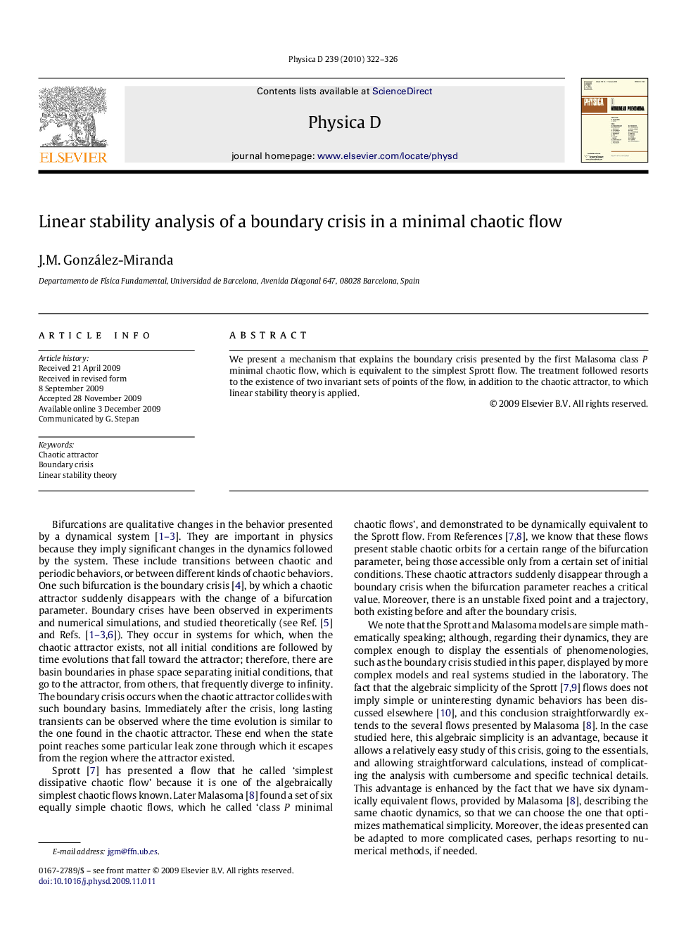 Linear stability analysis of a boundary crisis in a minimal chaotic flow