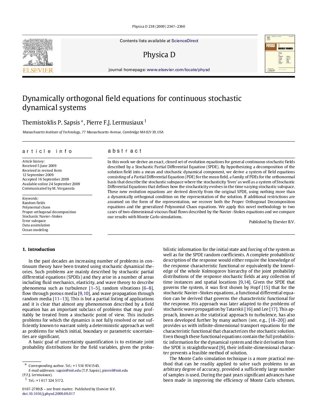 Dynamically orthogonal field equations for continuous stochastic dynamical systems