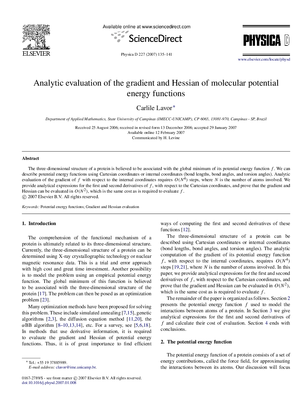 Analytic evaluation of the gradient and Hessian of molecular potential energy functions