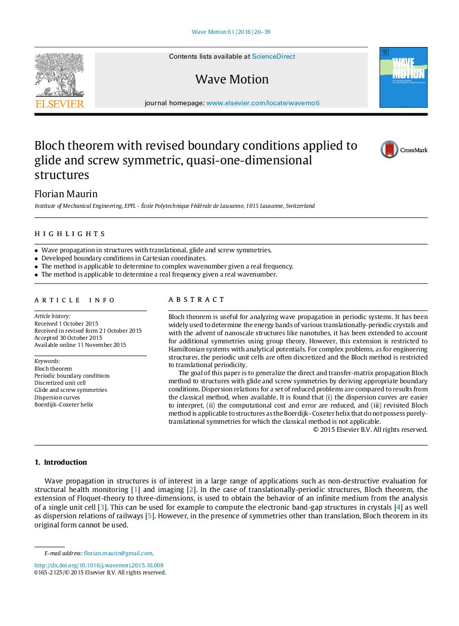 Bloch theorem with revised boundary conditions applied to glide and screw symmetric, quasi-one-dimensional structures