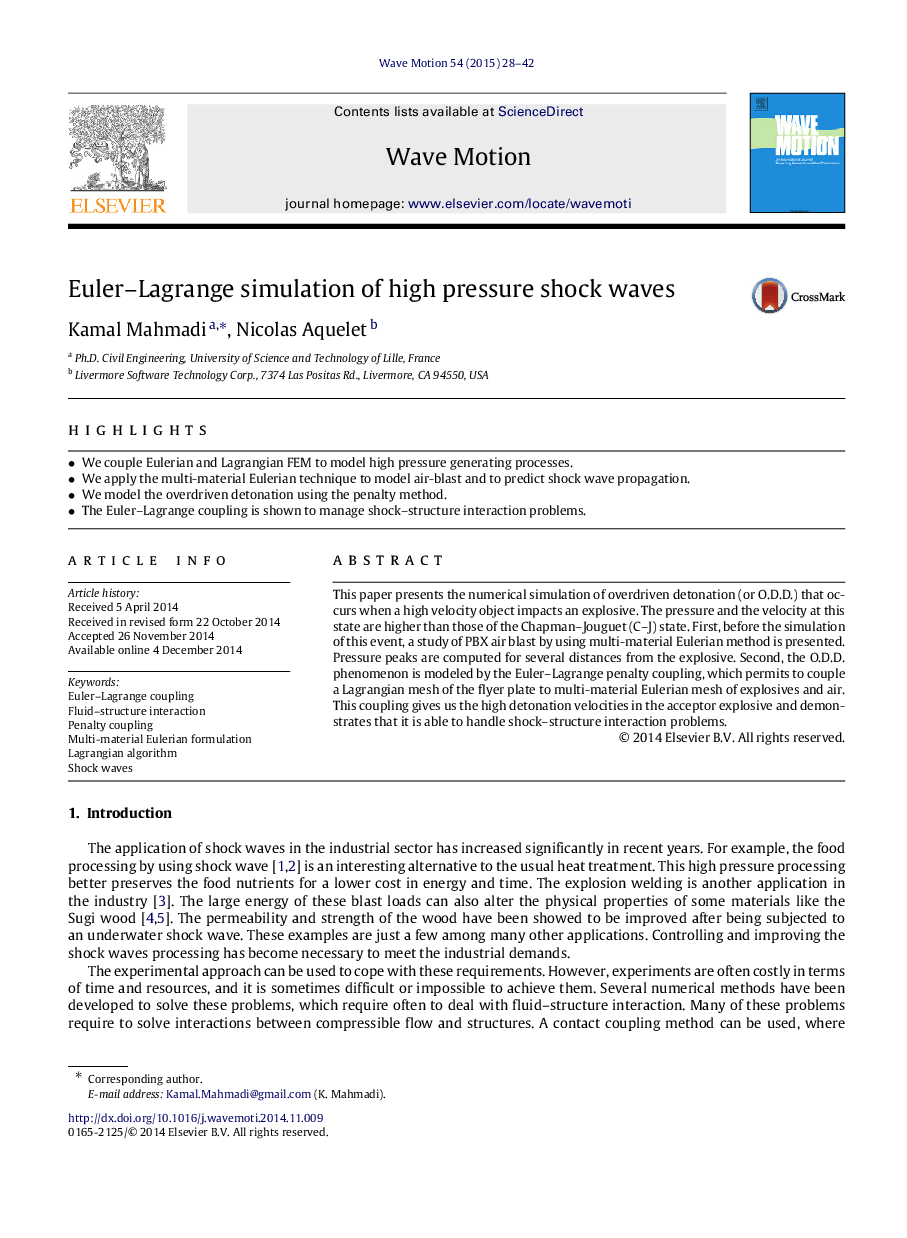 Euler–Lagrange simulation of high pressure shock waves