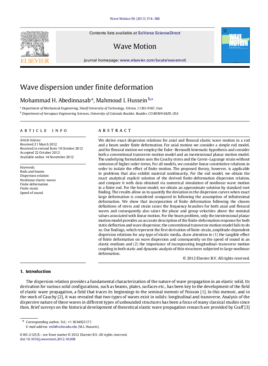 Wave dispersion under finite deformation