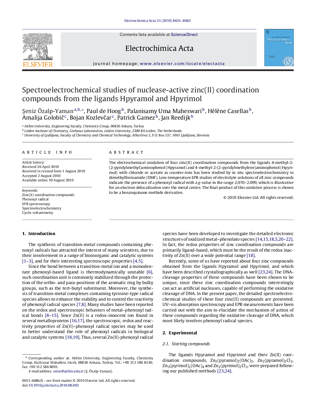 Spectroelectrochemical studies of nuclease-active zinc(II) coordination compounds from the ligands Hpyramol and Hpyrimol