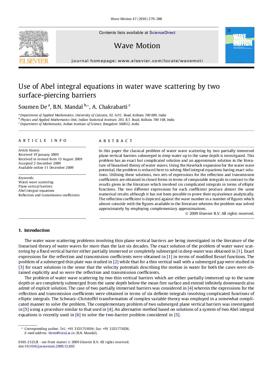 Use of Abel integral equations in water wave scattering by two surface-piercing barriers