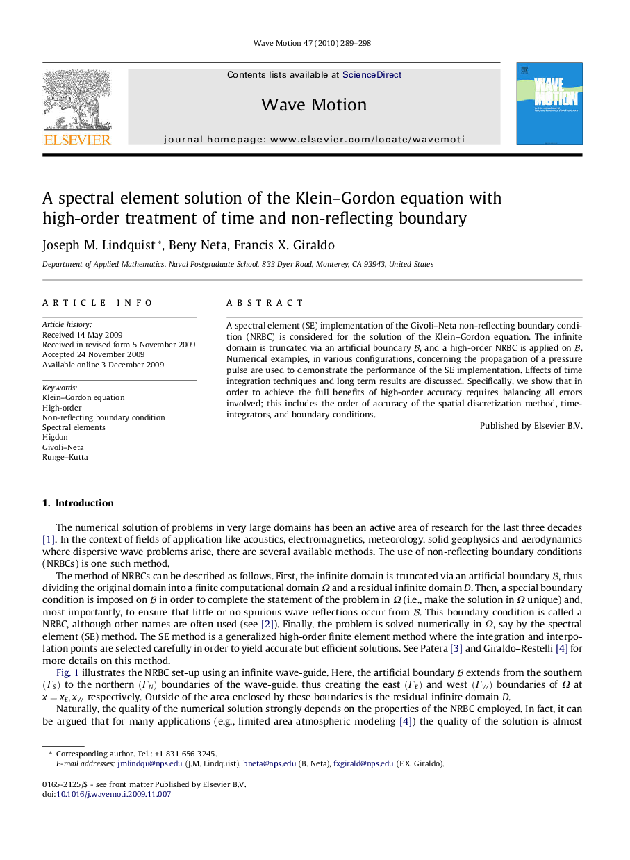 A spectral element solution of the Klein–Gordon equation with high-order treatment of time and non-reflecting boundary