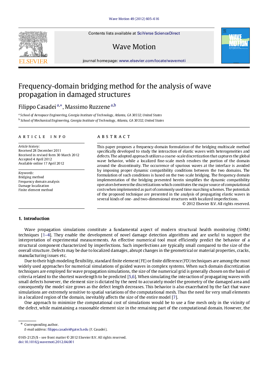 Frequency-domain bridging method for the analysis of wave propagation in damaged structures