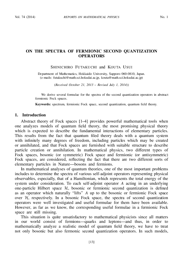 On the Spectra of Fermionic Second Quantization Operators