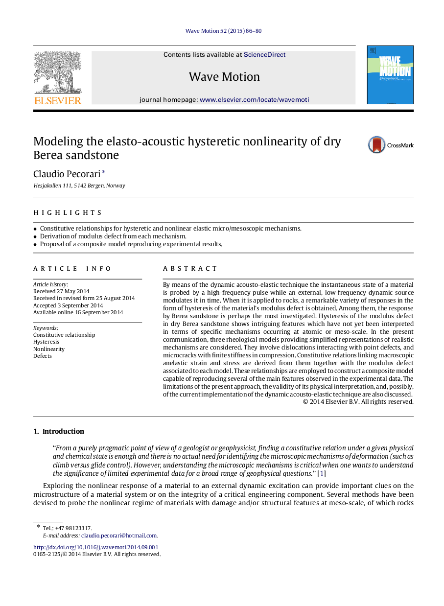 Modeling the elasto-acoustic hysteretic nonlinearity of dry Berea sandstone